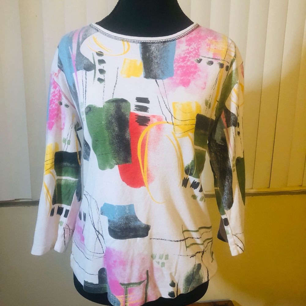 White and Pink Graphic Relaxed Blouse